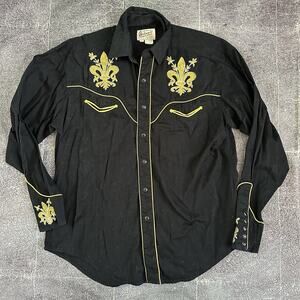 Mens Vintage 90s Rockmount Ranch Wear Pearl Snap Fleur De Lis Western Shirt Sz L